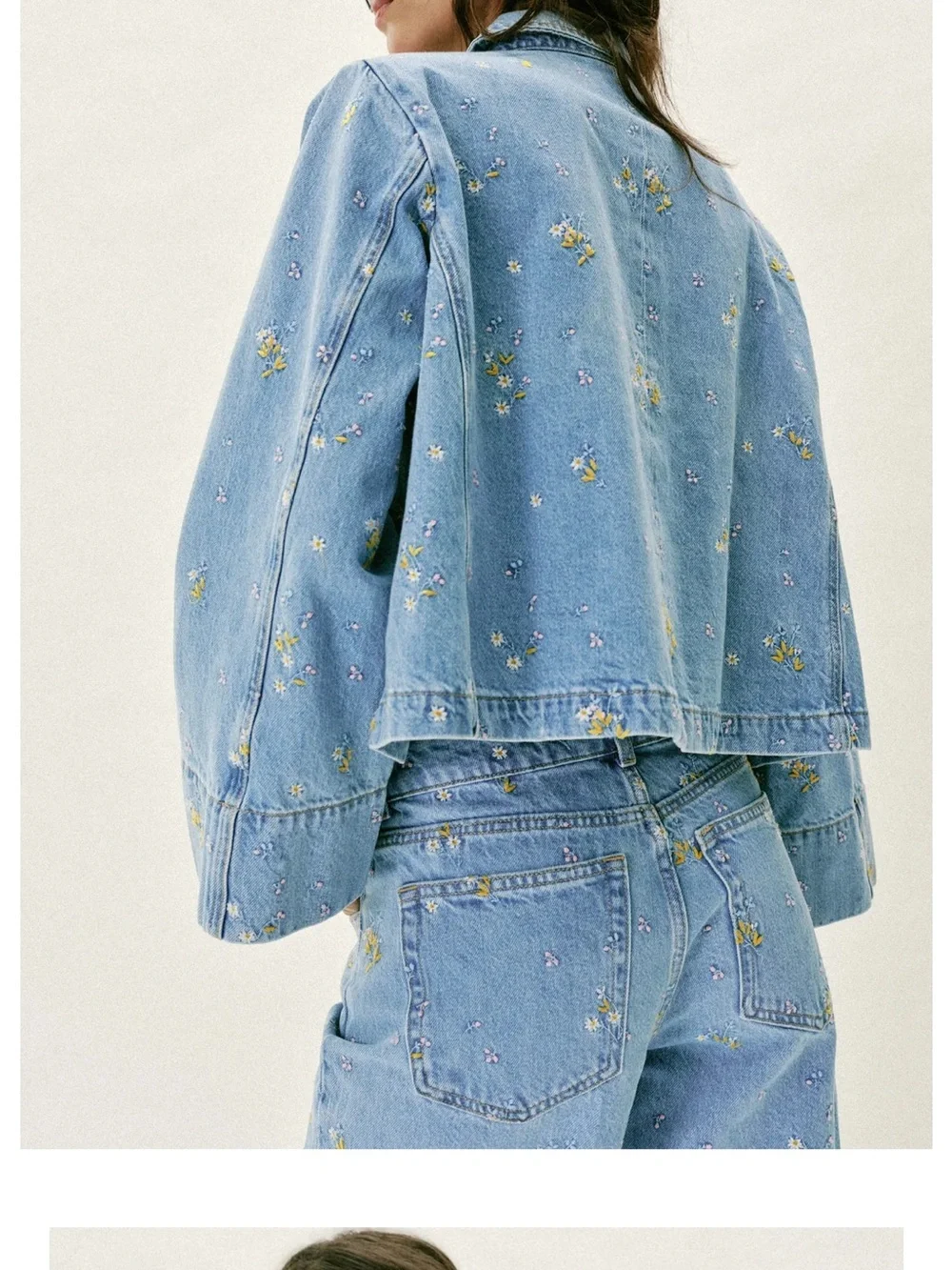 Zara embroidered floral denim jacket